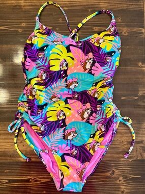 NWT Buc-ees Women's Multicolor Tropical One-Piece Swimsuit‎ Size S